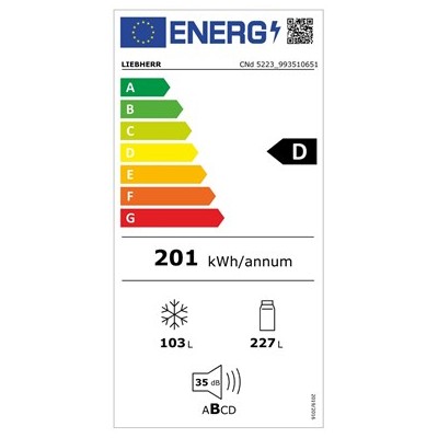 Combi Liebherr CNd 5223-20 001, No Frost, Blanco, 330L, D, 185.5 x 59.7 x67.5, Control App