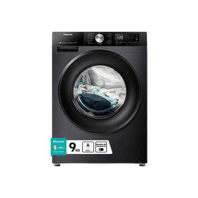 Lavadora carga frontal Hisense WF3S9043BB3, Negra, Clase A - 30%, 9 Kg, 1400 rpm, Conectividad WiFi, Programación Asistida