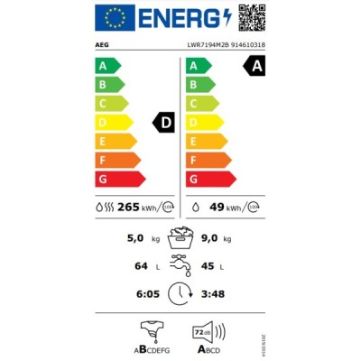 Lavadora secadora AEG LWR7194M2B, Serie 7000 ProSteam® de 9/5Kg, 1400 rpm, D+A