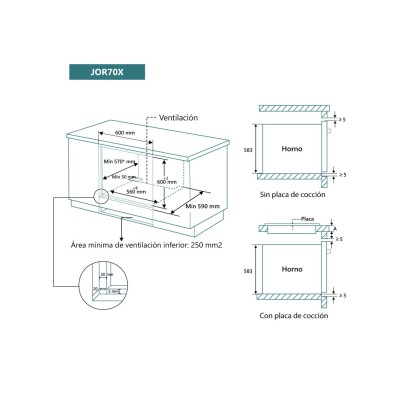 Horno Johnson JOR70X, 8 funciones, Inox y Cristal Negro