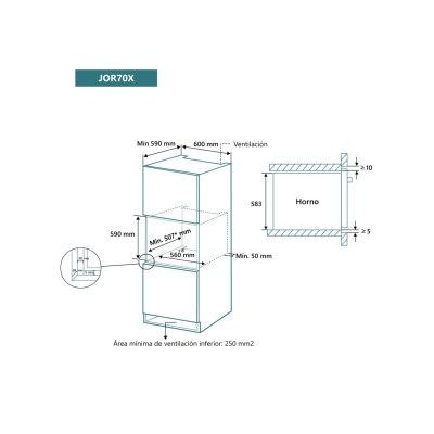 Horno Johnson JOR70X, 8 funciones, Inox y Cristal Negro