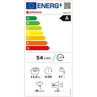 Lavadora Johnson carga frontal Ebro120, 12 Kg, 1400rpm, A, Blanca