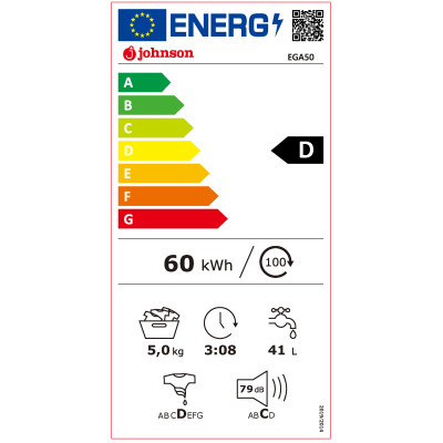 Lavadora Carga Frontal Johnson Ega50, 5 Kg, 1000 rpm, D, Programa VapCare, Inicio diferido, Blanca