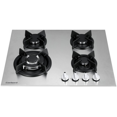 Corbero CPGXY6059X hobs Negro, Acero inoxidable Integrado 62 cm Encimera de gas 4 zona(s)