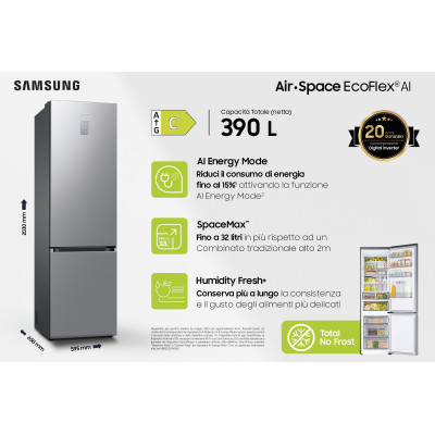 Samsung RB38C776CS9 EF nevera y congelador Independiente 390 L C Acero inoxidable