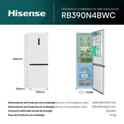 Hisense RB390N4BWC nevera y congelador Independiente 207 L C Blanco