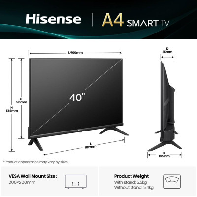 Hisense 40A4Q 101,6 cm (40") HD Smart TV Wifi Negro 200 cd   m²