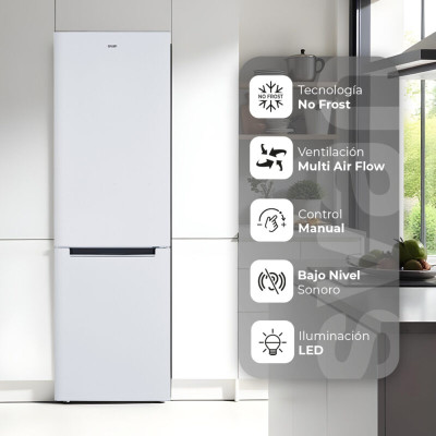 Frigorífico Combi SVAN SC185602ENF, 293 L, No Frost, Sistema Multi Air Flow, E, Puertas reversibles, 185 x 60 (cm), Blanco