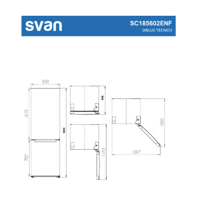 Frigorífico Combi SVAN SC185602ENF, 293 L, No Frost, Sistema Multi Air Flow, E, Puertas reversibles, 185 x 60 (cm), Blanco