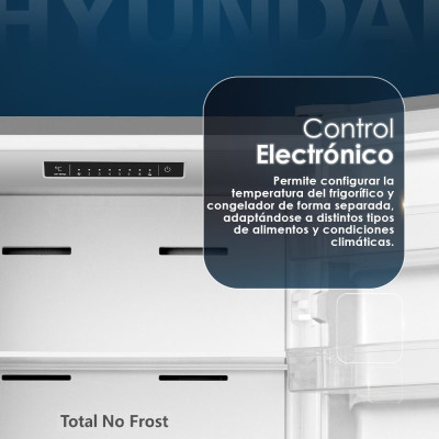 Frigorífico Combi Hyundai HCB18155NEI00, 255L, No Frost, Multi Air Flow, E,180 x 55 (cm), Color Inox, Control Electrónico