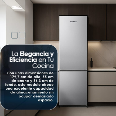 Frigorífico Combi Hyundai HCB18155NEI00, 255L, No Frost, Multi Air Flow, E,180 x 55 (cm), Color Inox, Control Electrónico