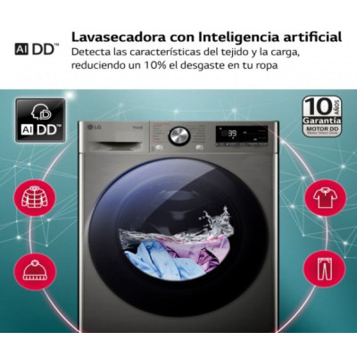 Lavadora-secadora inteligente, Serie 700, LG F4DR7011AGS, AI Direct Drive TM, 11/6kg, 1400rpm, Vapor Steam, A -10%, Inox.
