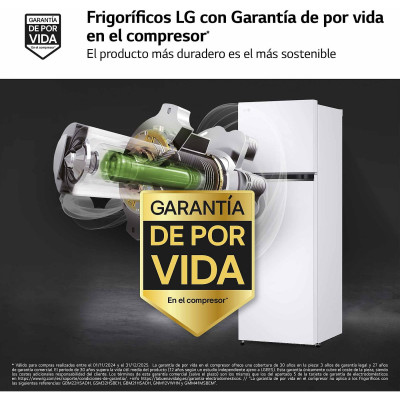 Frigorífico dos puertas LG GTBV20SWGKD, Total No Frost, 168 cm, 266 L, E, DoorCooling+™, MetalFresh™, Blanco