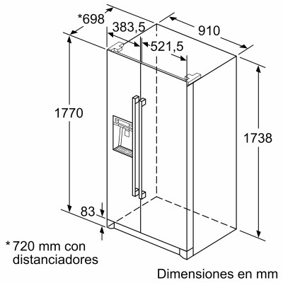 Frigorífico americano Side by Side Balay 3FA4664X, 608L, No Frost, Agua/hielo, 177 x 91 (cm), Acero inoxidable