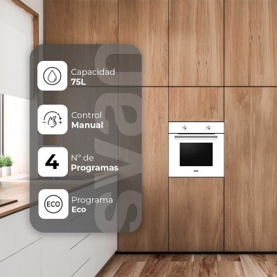 Horno Svan SH4700EB, 75L, A, 59,5 x 59,5 (cm), Control Manual, 4 Programas, Blanco